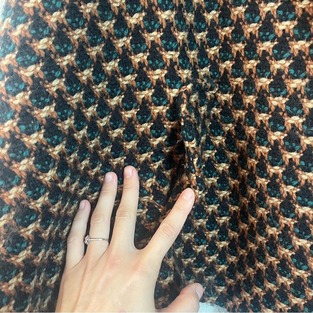 Zara Wool Cape Jacket |Textured Brown Black Teal Gold Statement Coat M - Picture 7 of 10
